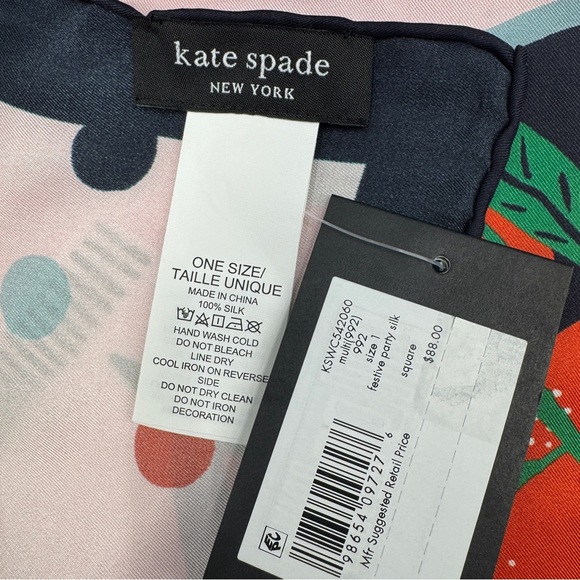 Kate Spade New York Festive Party Silk Square Scarf 34X34 Multi - Picture 4 of 4